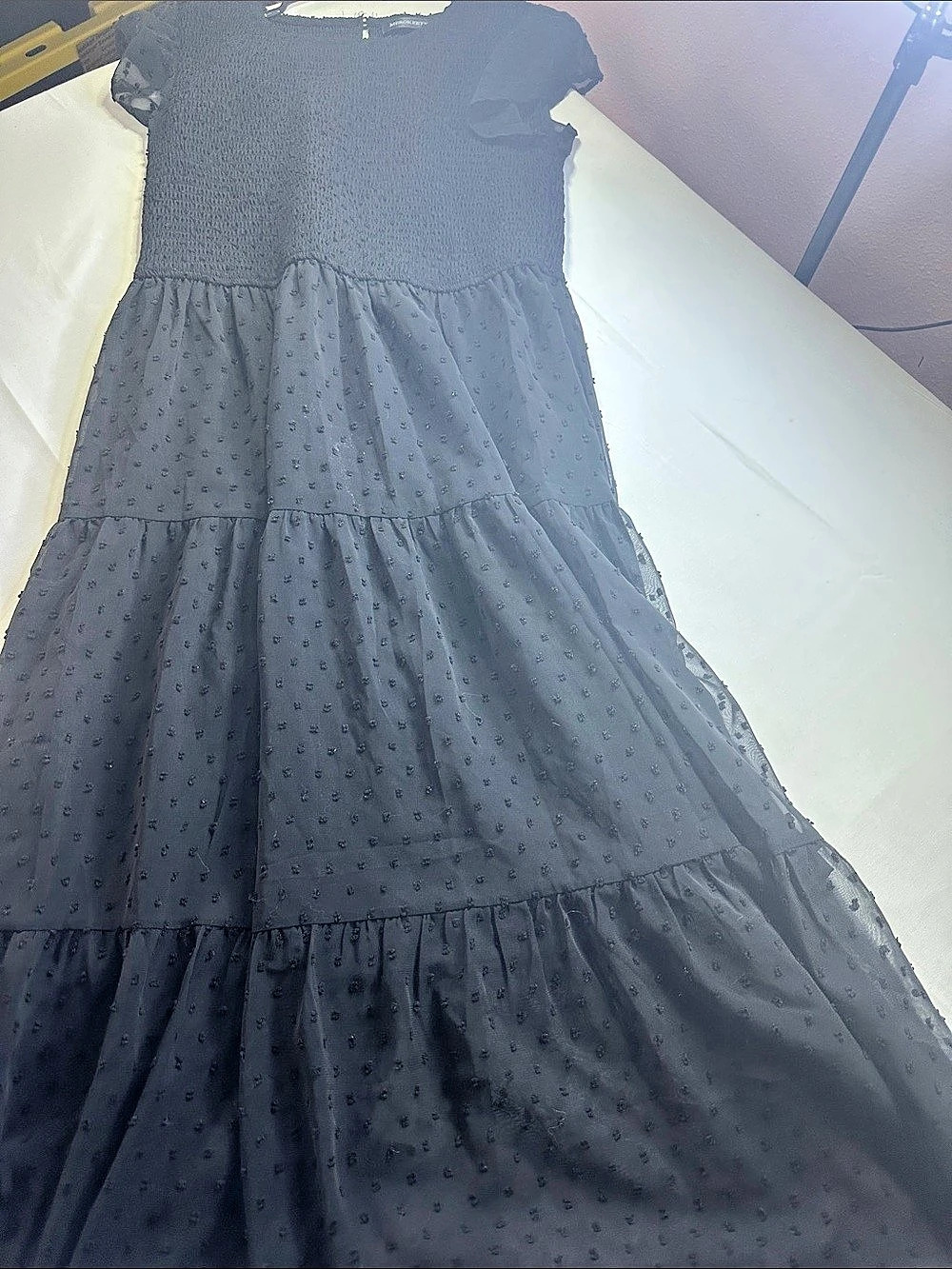 MeroKeety Women's Short Sleeve V Neck Swiss Dot Smocked Maxi Dress Maxi Dress